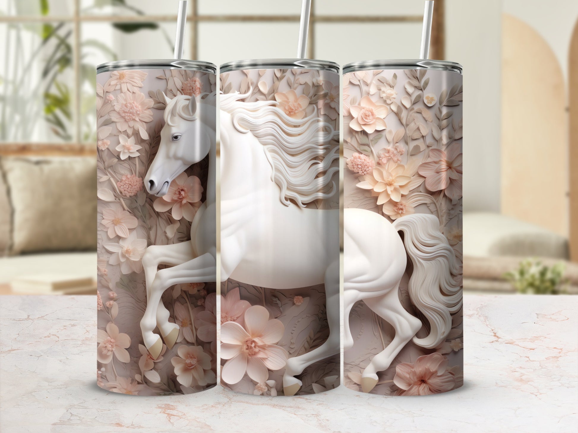Graceful White Horse 3D Floral Artwork Tumbler product type
White horse
Floral design
3D art
Elegant
Pastel flowers
Dreamy
Fantasy horse
Sculpted flowers
Graceful horse
Artistic print
Unique design
Nature inspired
Spring flowers
Feminine gift
Drinkware
Tumbler
Aesthetic
Ethereal
Intricate detail
Beautiful pattern