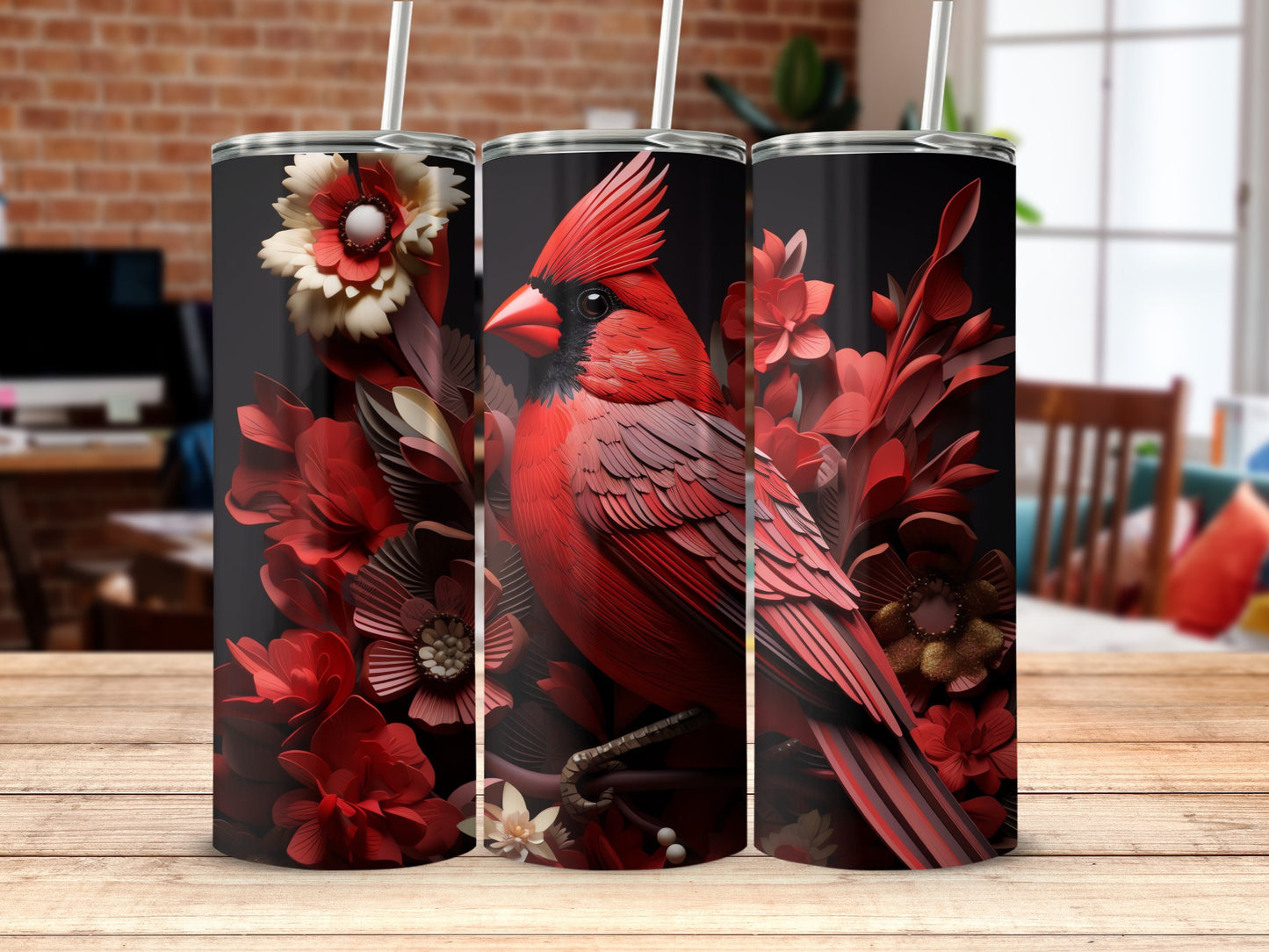 Red Cardinal Bird Layered Art Floral Design product type