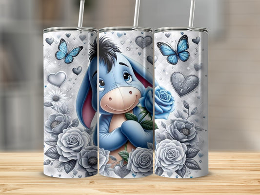 Adorable Donkey with Blue Roses and Butterflies Tumbler