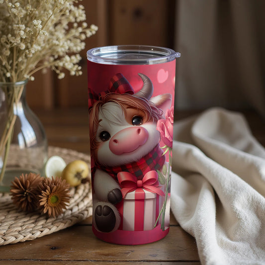 Cute Cow Tumbler with Gift and Flowers Design