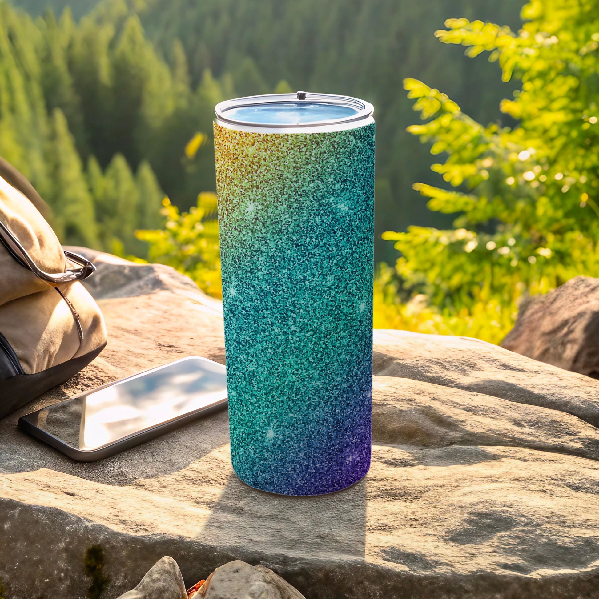 Vibrant Glitter Gradient Tumbler Outdoor Scene product type