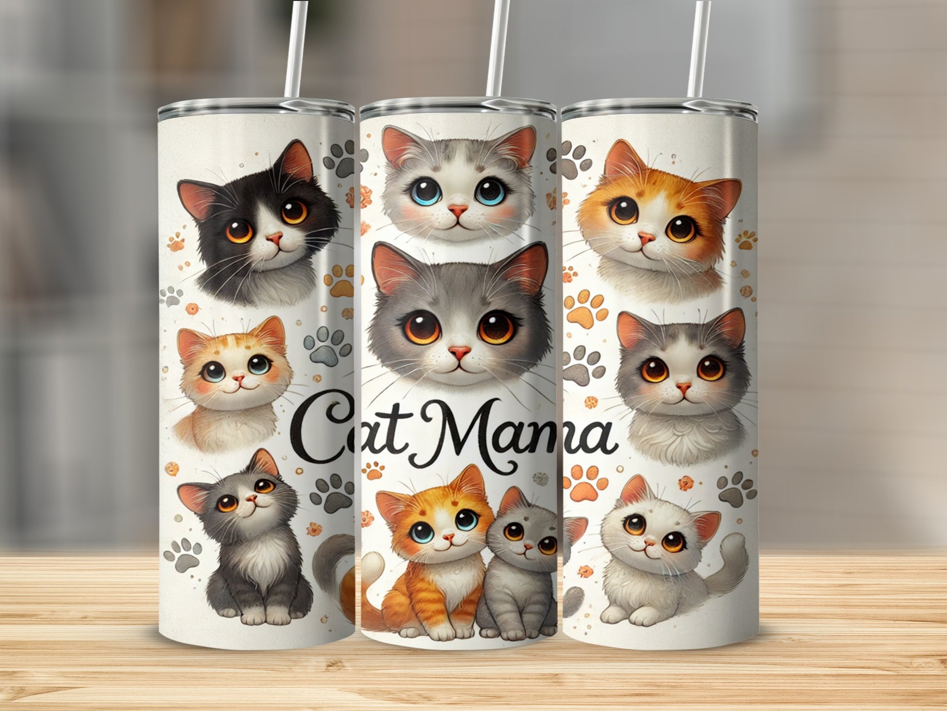Adorable Cat Mama Tumblers with Cute Kitty Faces