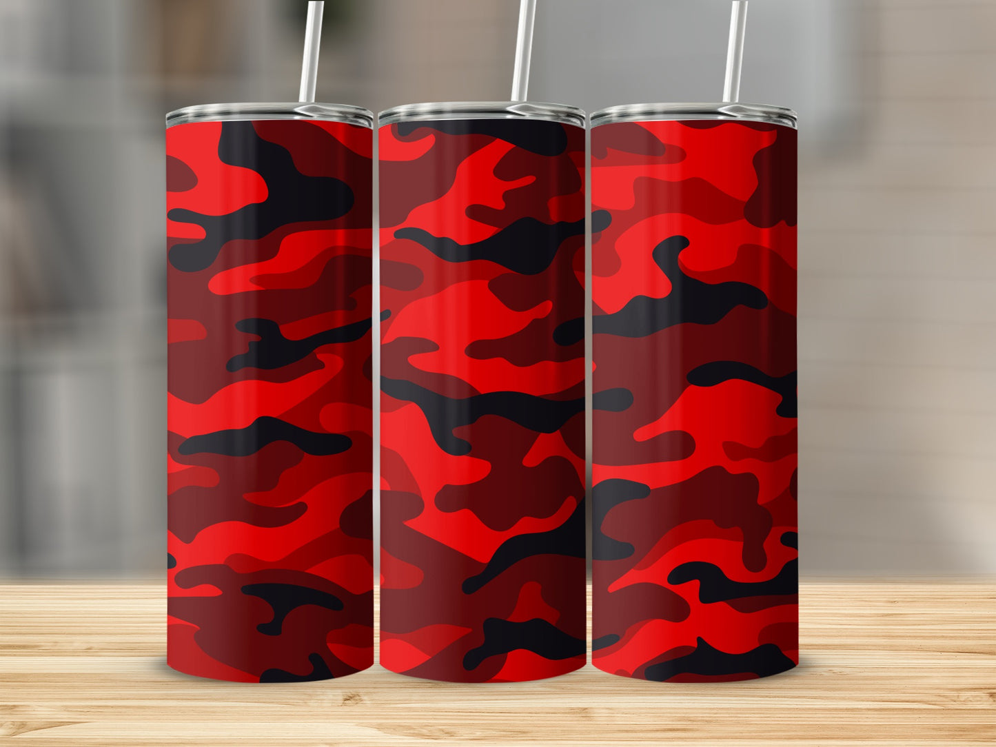 Red Black Camouflage Pattern Insulated Tumbler Cup