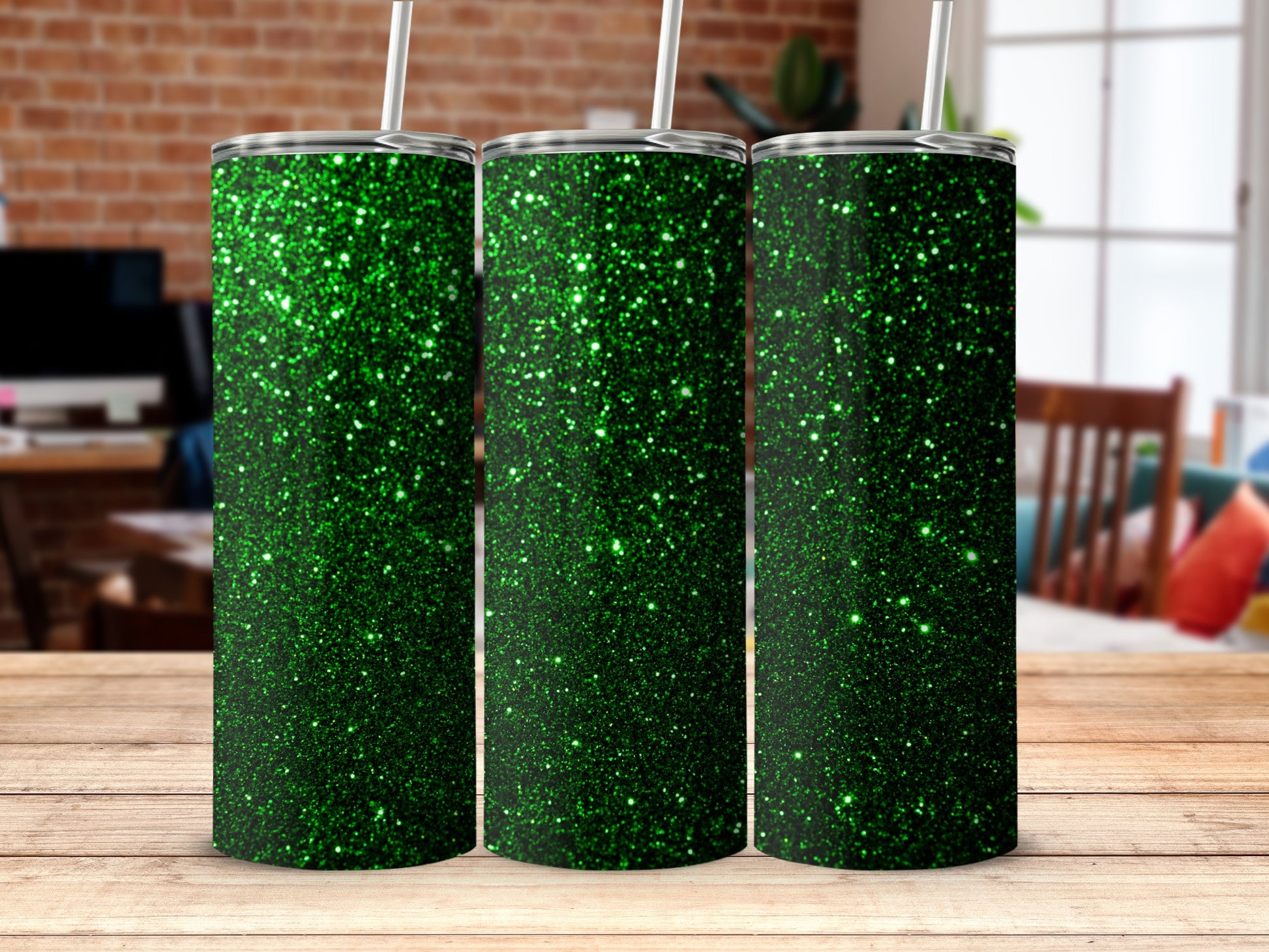Glittering Green Sparkle Insulated Drinkware Tumblers