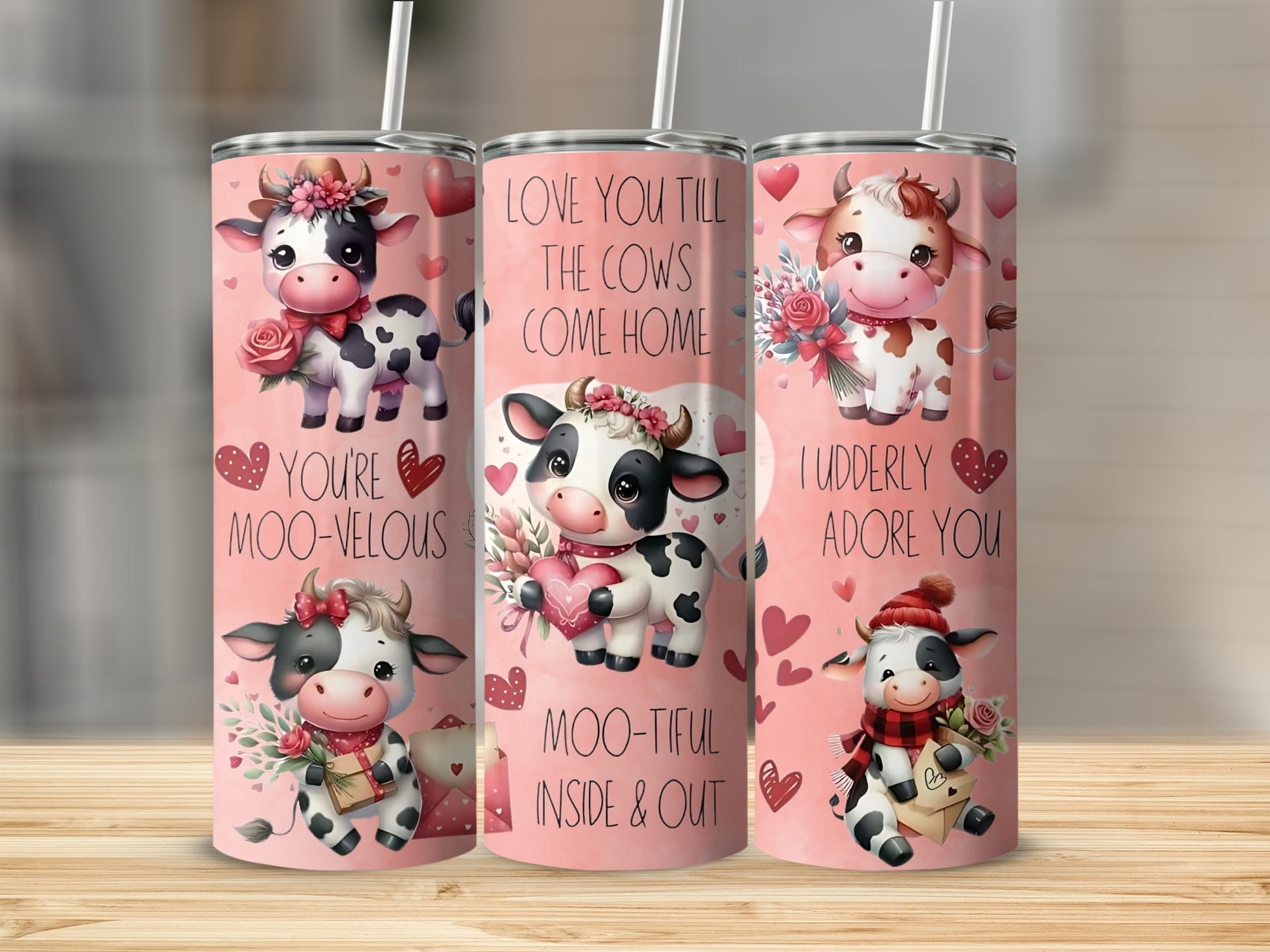 Cute Cow Themed Tumblers with Heartfelt Messages