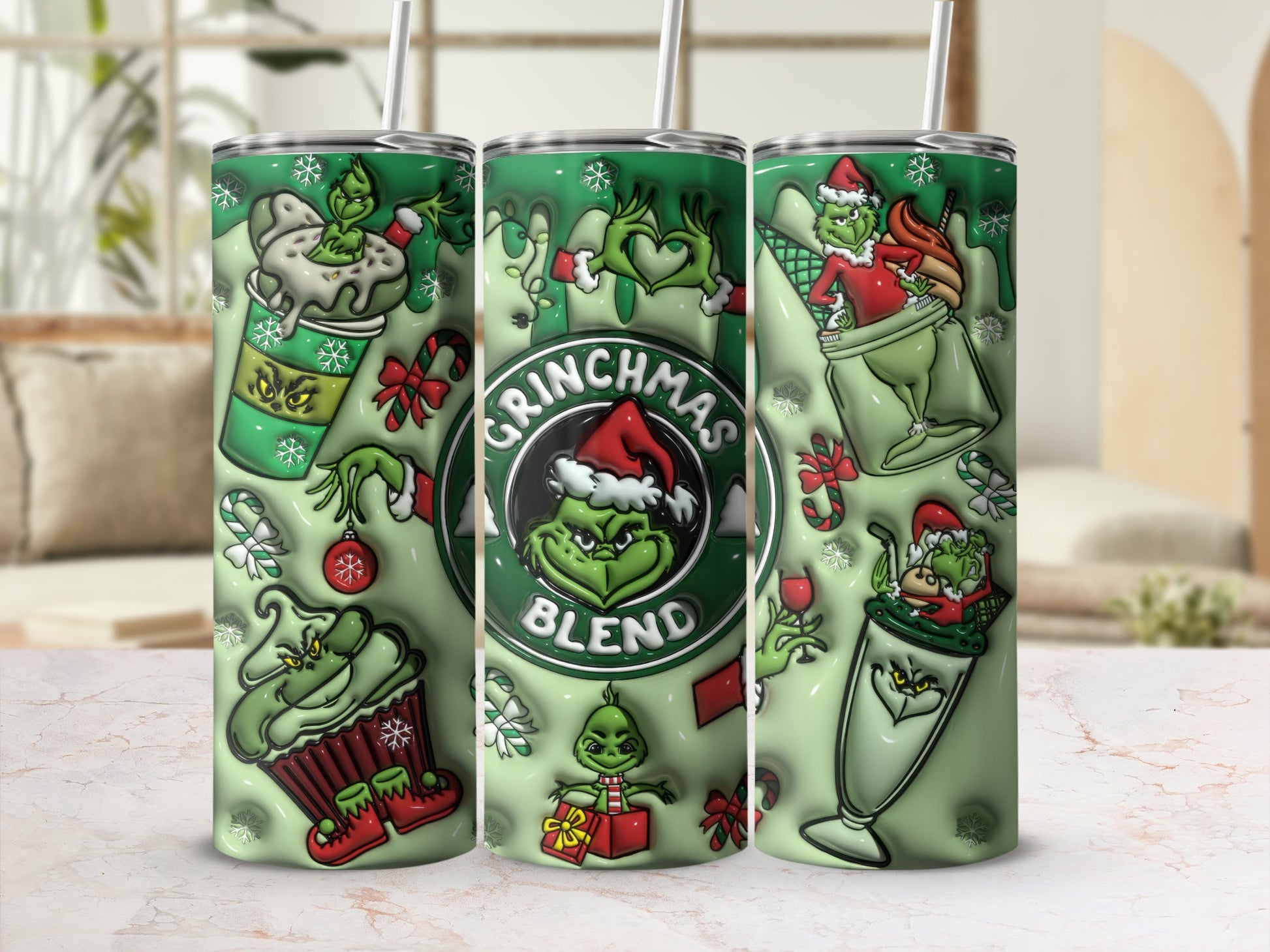 Funny Grinchmas Blend Tumbler with Holiday Graphics