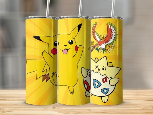 Vibrant Yellow Pikachu Togepi Ho-Oh Design Tumbler Cup