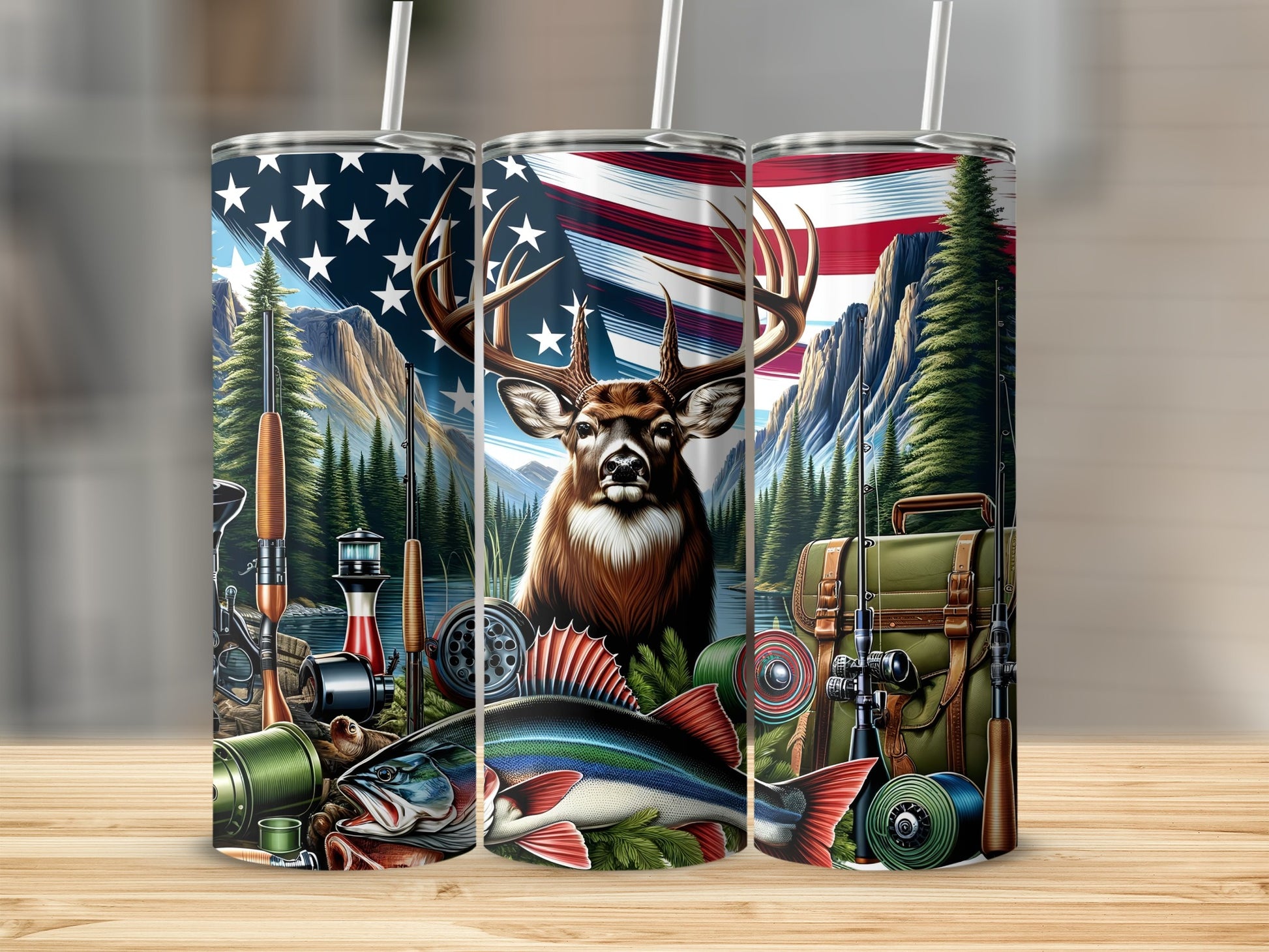 American Flag Deer Fish Hunting Fishing Outdoors product type