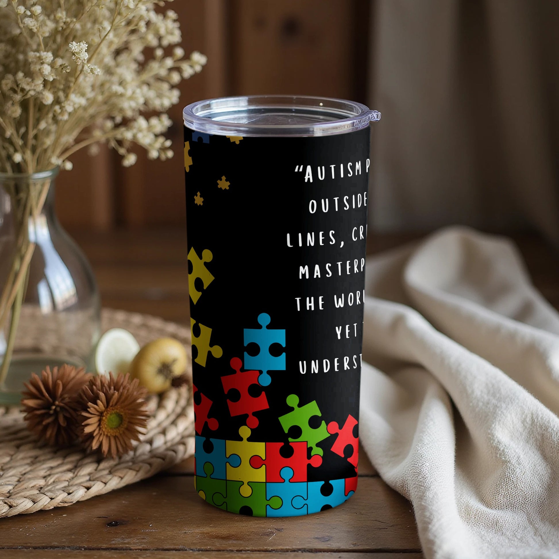 Autism Awareness Puzzle Pieces Design Insulated Tumbler