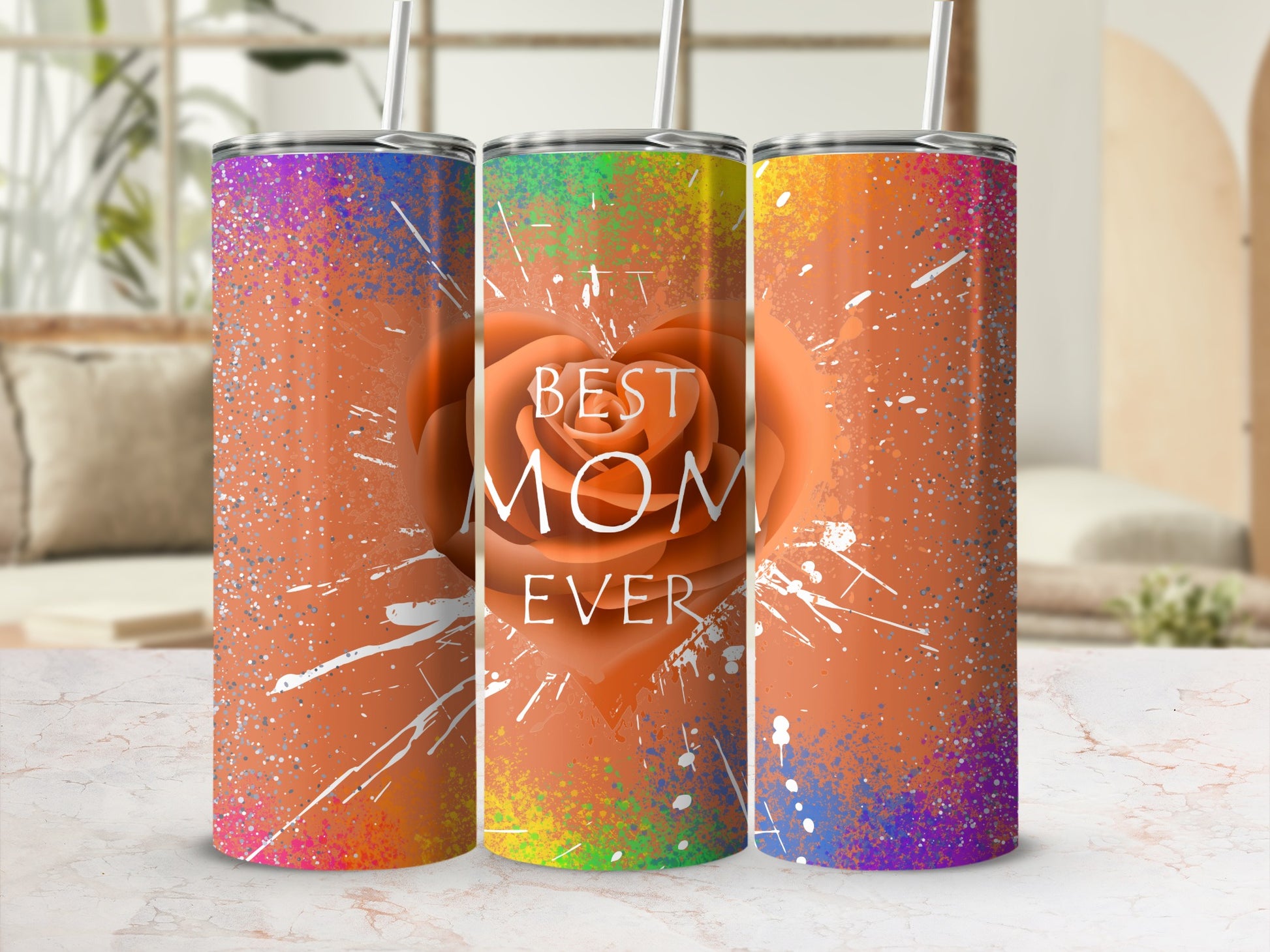 Colorful Best Mom Ever Splatter Design Tumblers