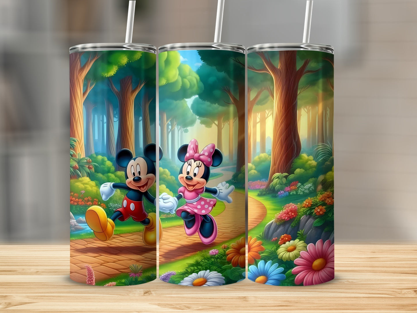 Mickey and Minnie Cartoon Forest Scene Tumbler