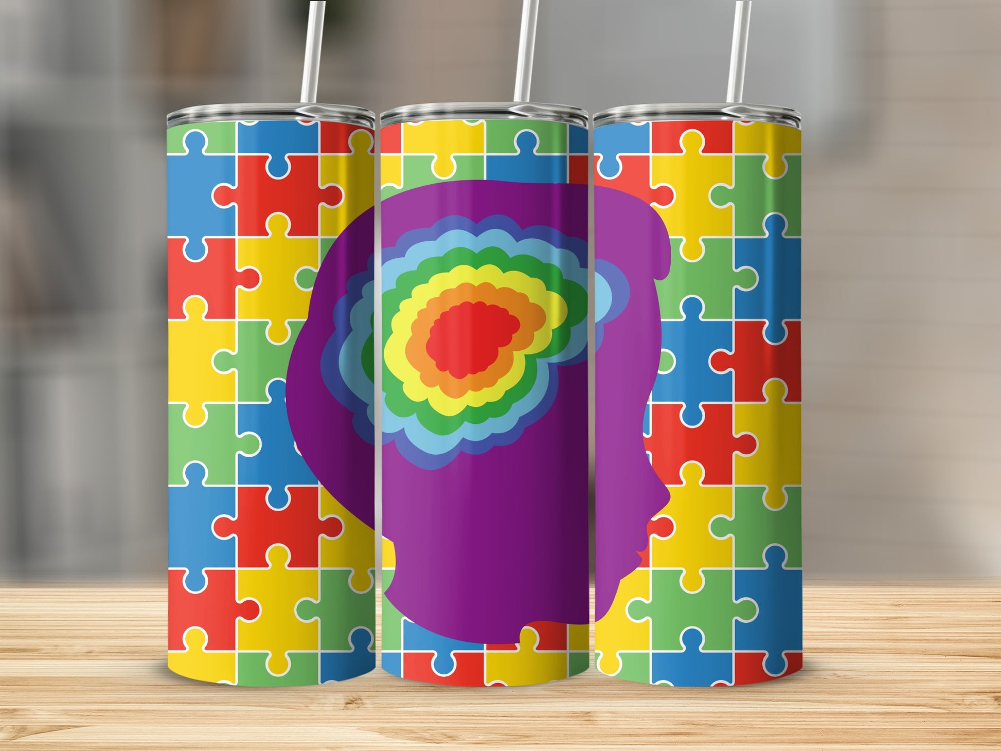 Colorful Puzzle Patterned Tumbler with Unique Design