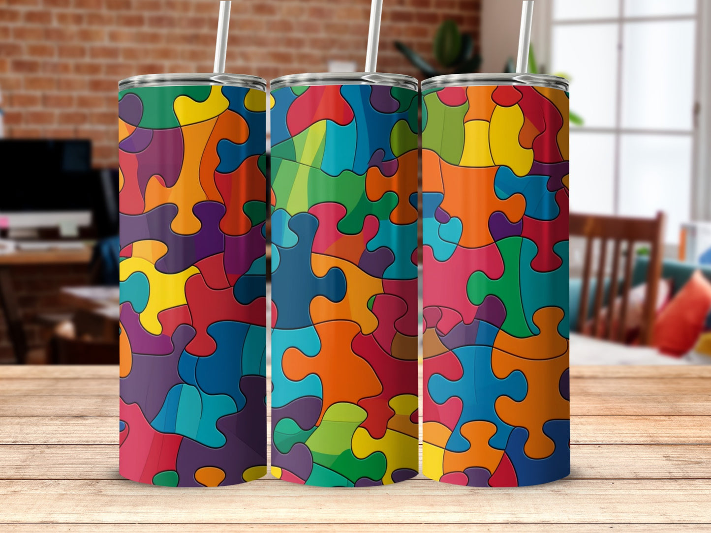 Colorful Jigsaw Puzzle Design Tumbler Product