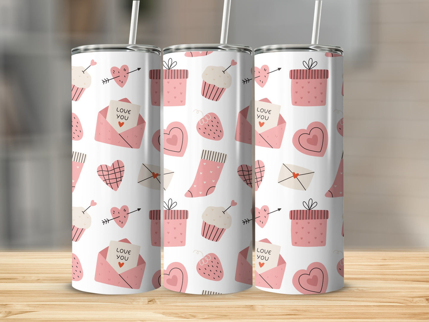 Love Themed Cupcakes Hearts Presents Socks Tumblers