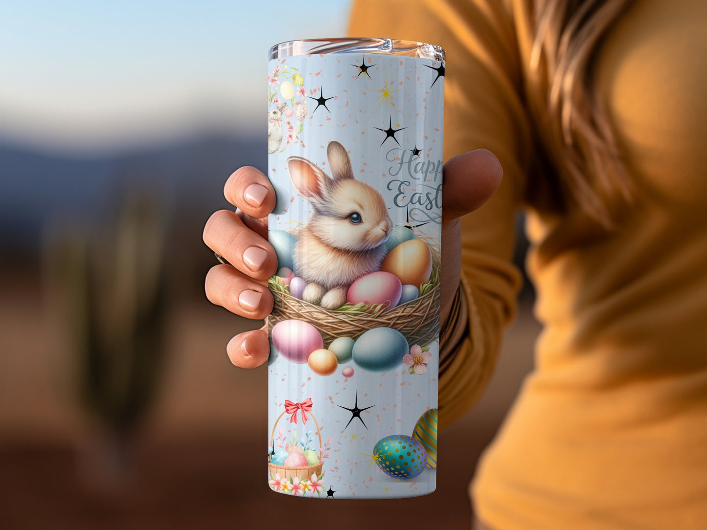 Happy Easter Bunny and Eggs Artwork Insulated Tumbler
