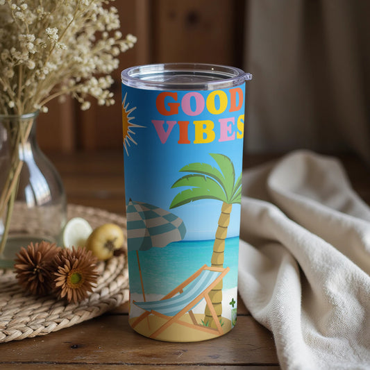 Vibrant Good Vibes Beach Scene Tumbler Product