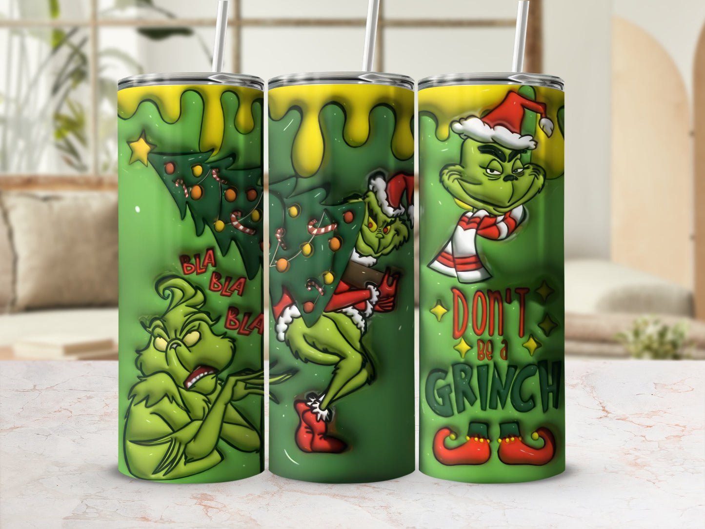 Festive Grinch Theme Tumbler with Holiday Designs