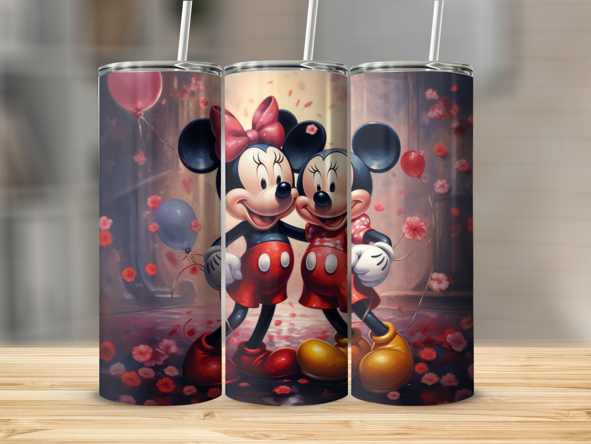 Mickey and Minnie Mouse Floral Design Tumbler Product