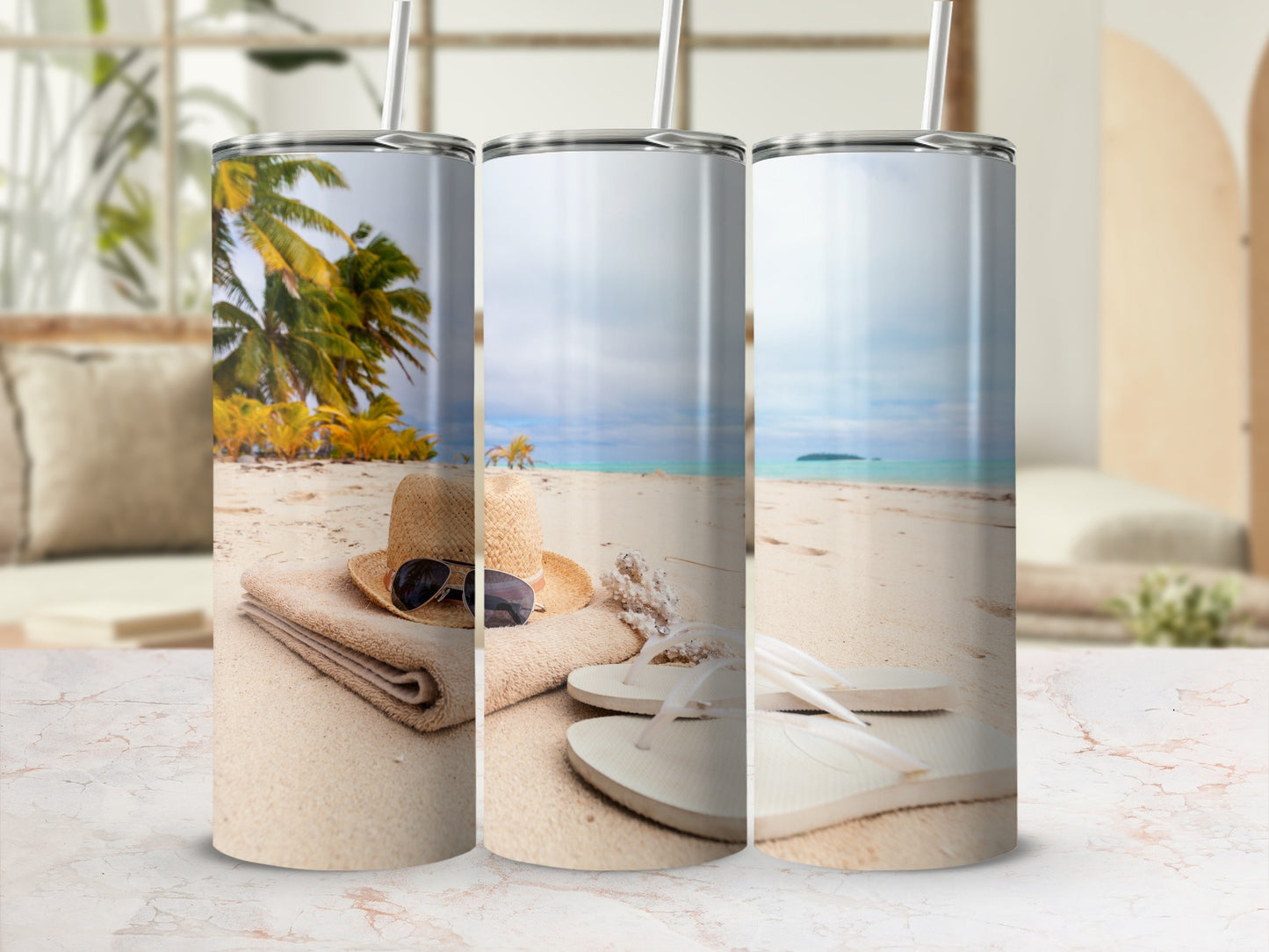 Tropical Beach Scene Insulated Travel Tumbler