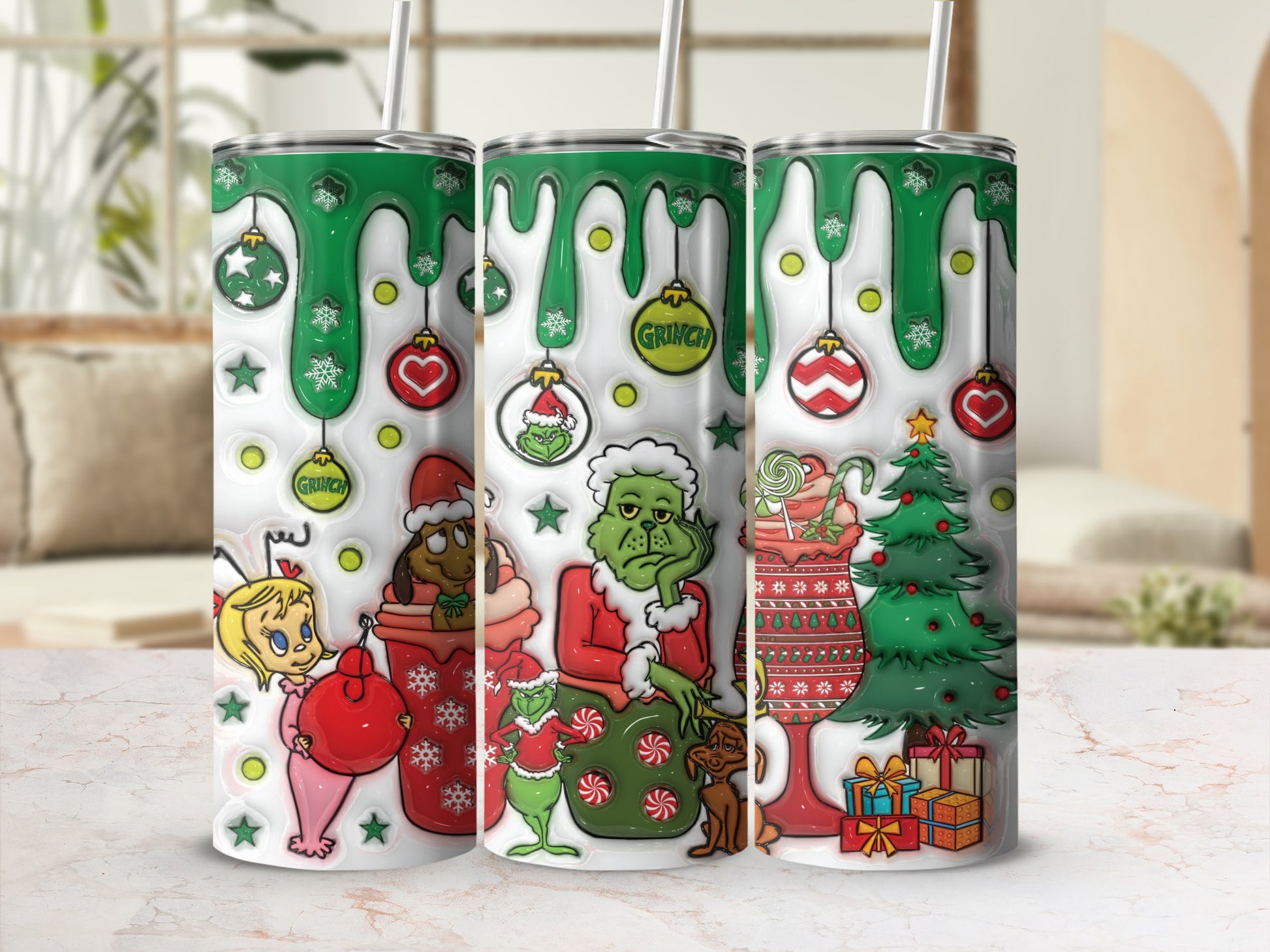 Grinch Christmas Holiday Theme Tumbler Christmas Decor