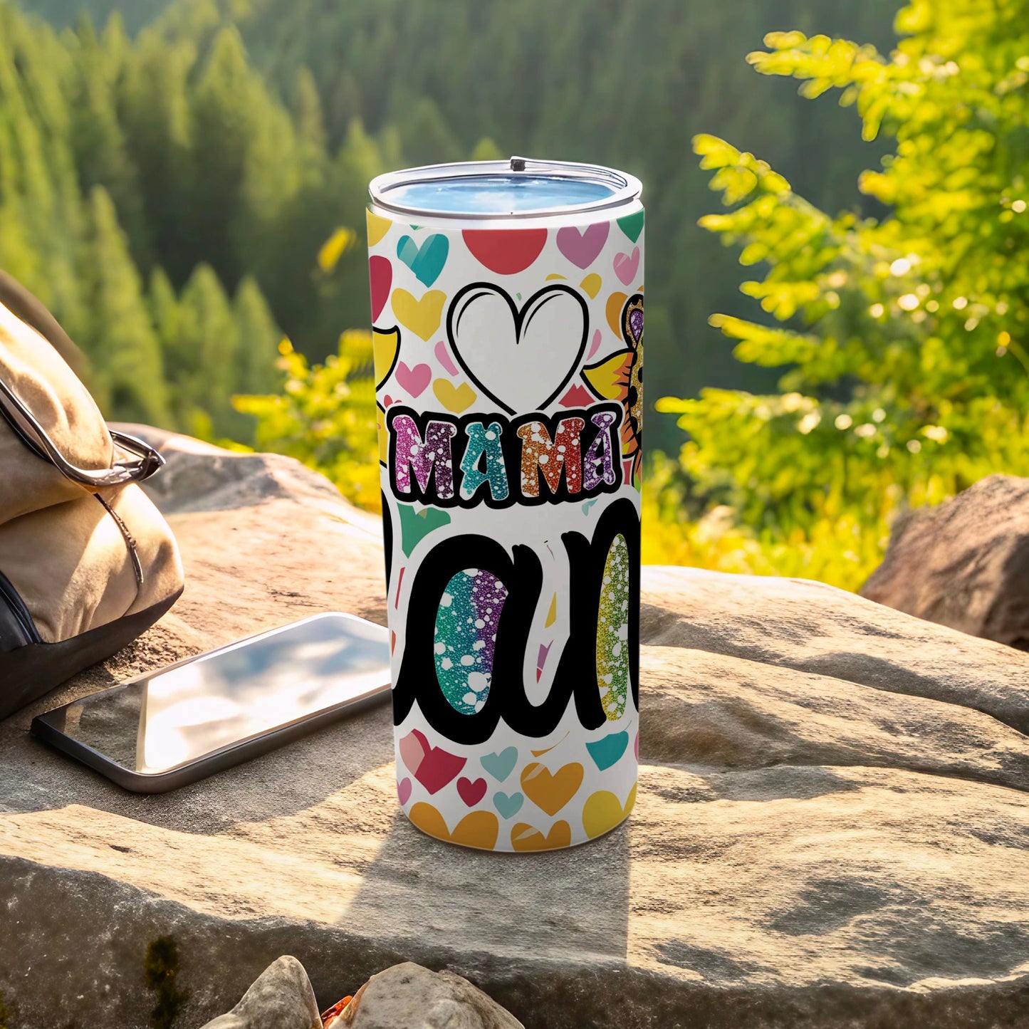 Colorful Hearts Mom Tumbler for Outdoor Adventures