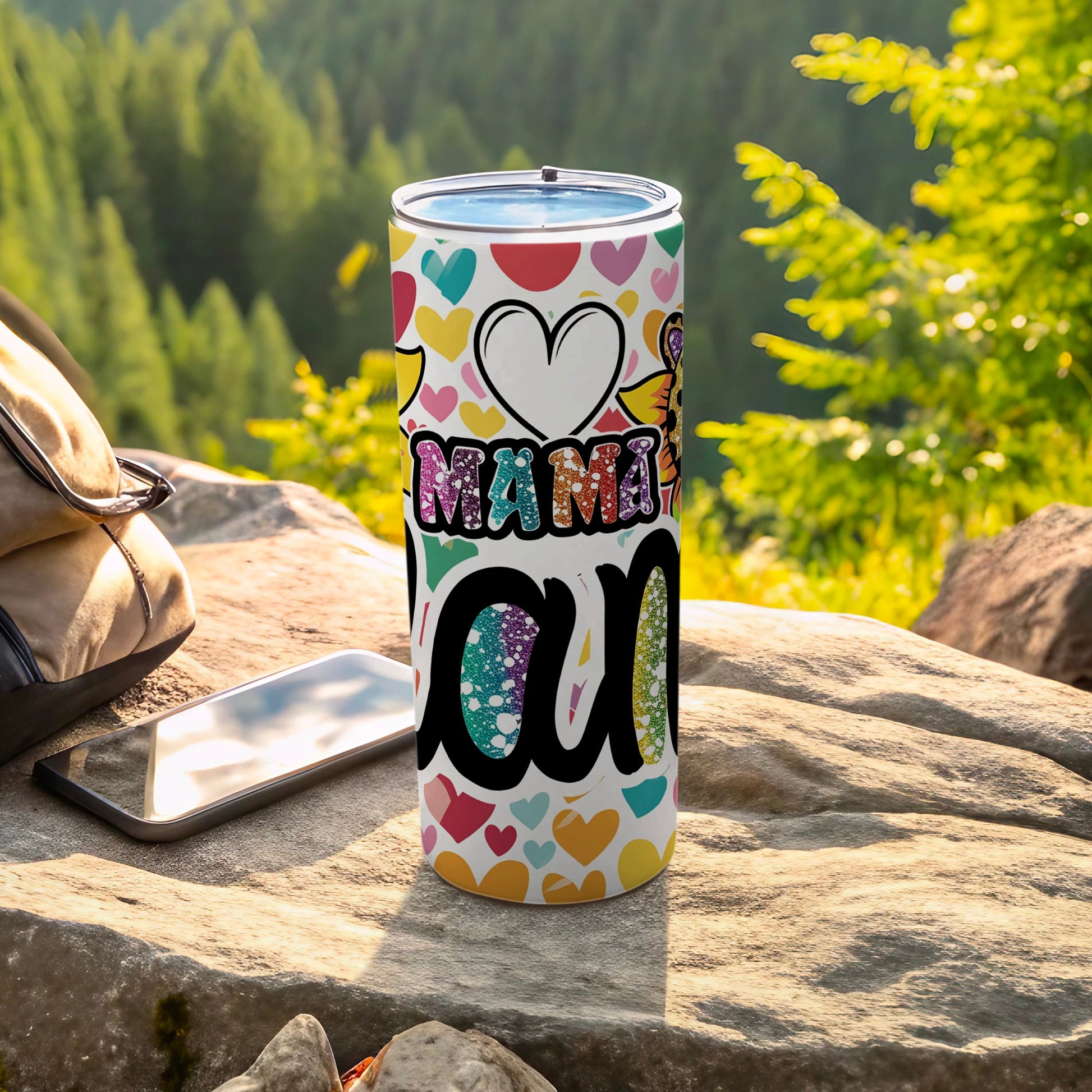 Colorful Hearts Mom Tumbler for Outdoor Adventures
