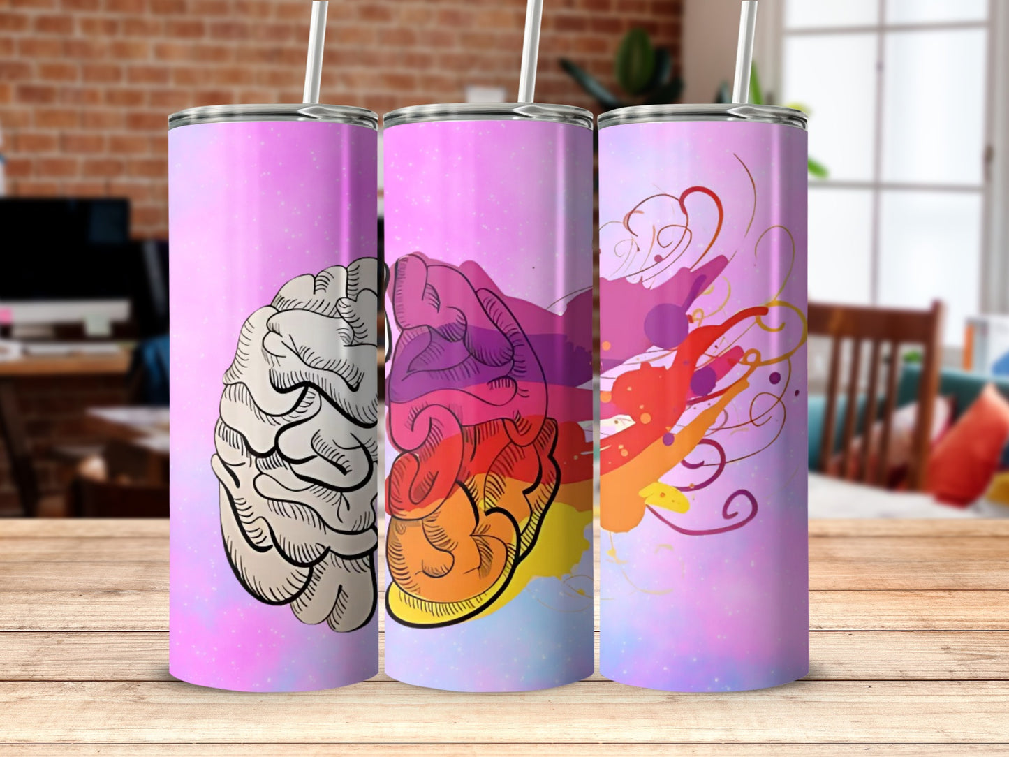 Colorful Brain Design Stainless Steel Tumbler