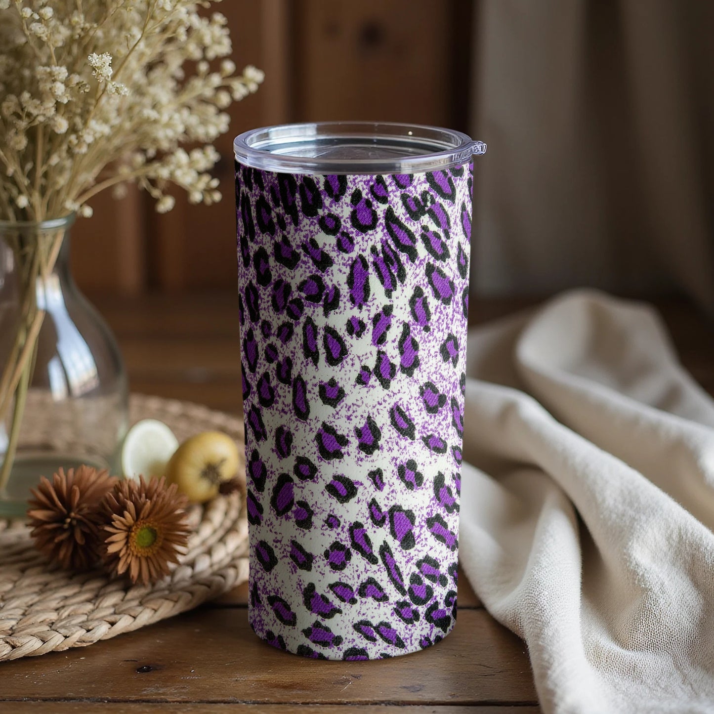 Purple Leopard Print Tumbler for Stylish Beverage Moments