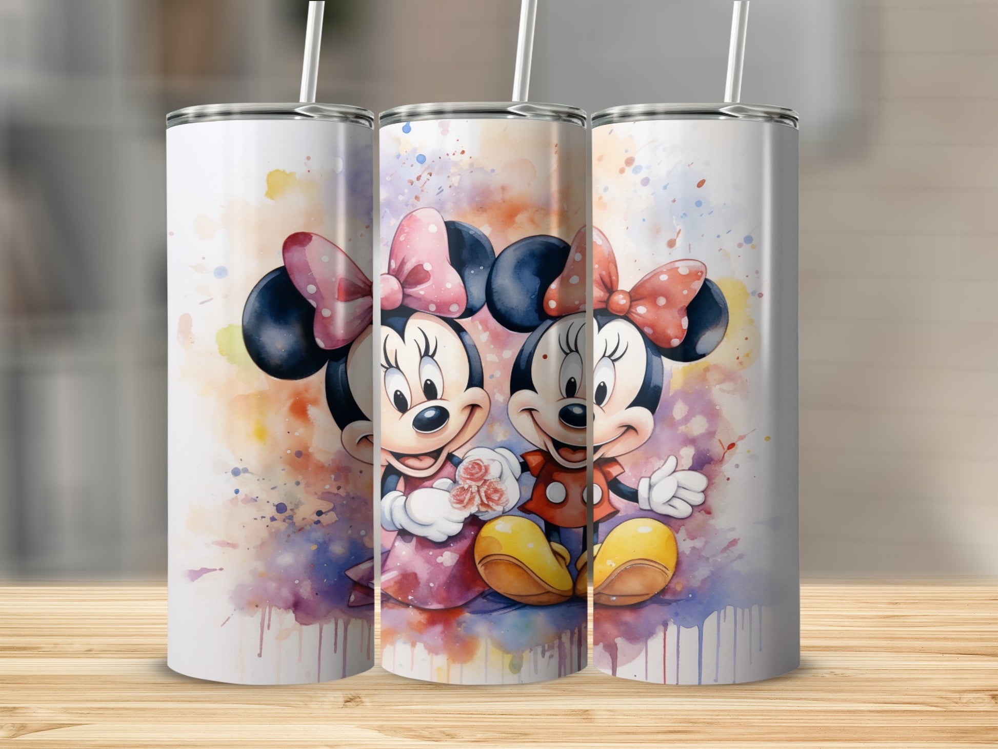 Cute Mickey and Minnie Mouse Splatter Art Tumbler