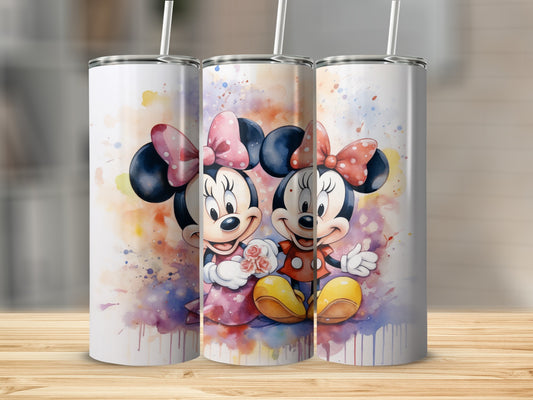 Cute Mickey and Minnie Mouse Splatter Art Tumbler