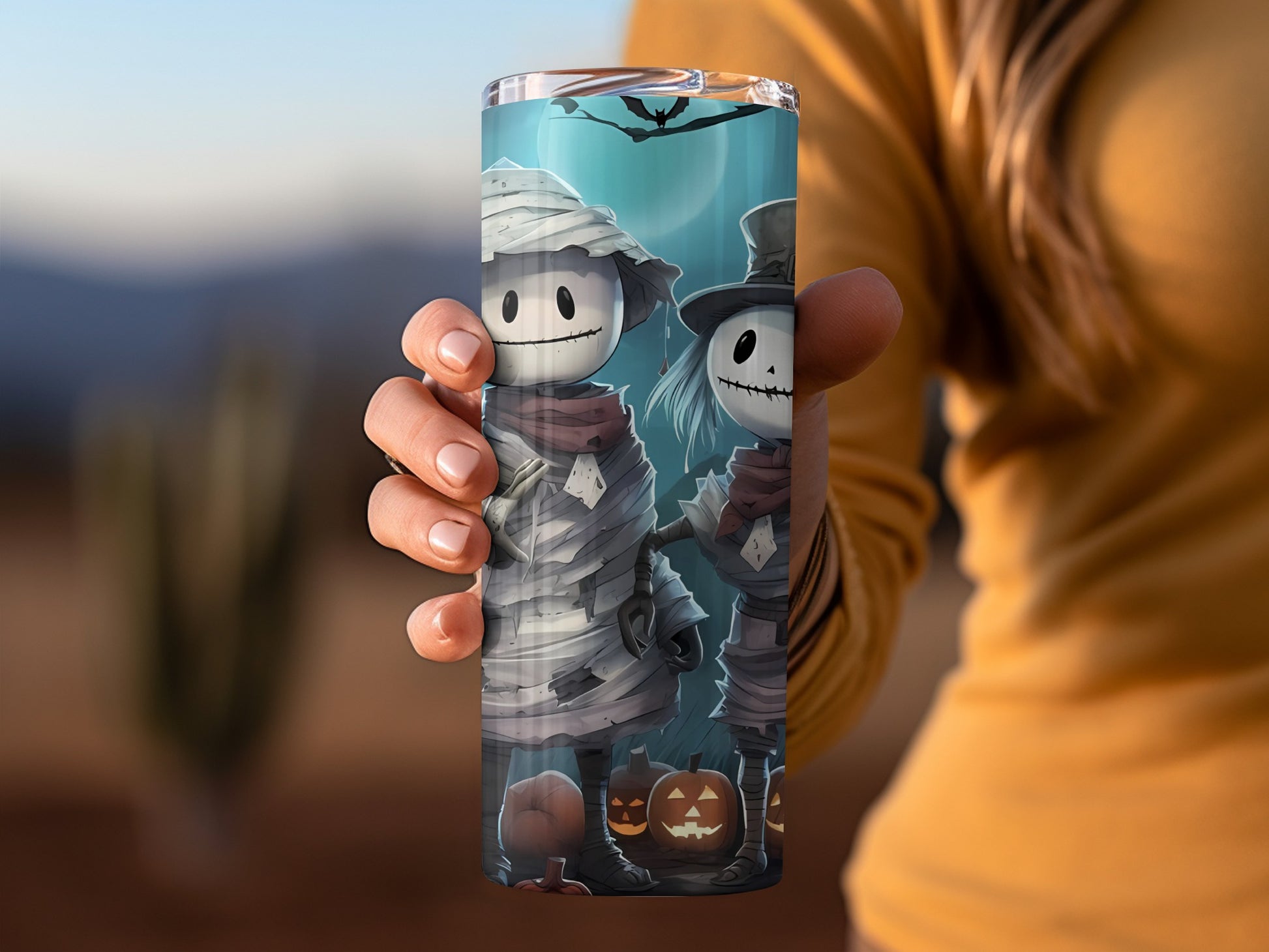 Cute Mummy Characters with Halloween Decorations tumbler