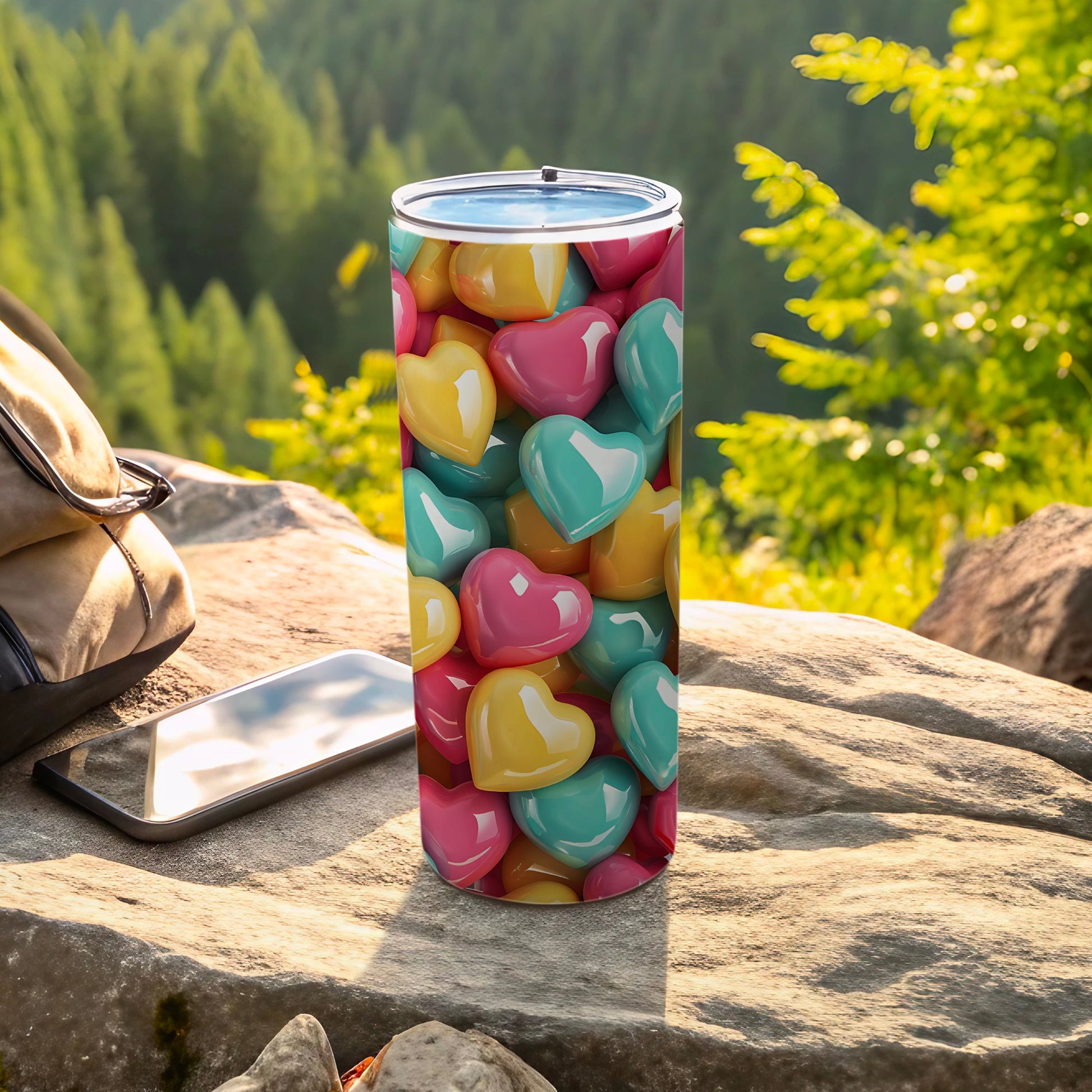Vibrant Colorful Glossy Hearts Design Tumbler product type
