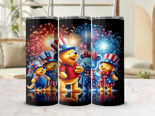 Patriotic Bear Scene with Fireworks Tumbler Cup