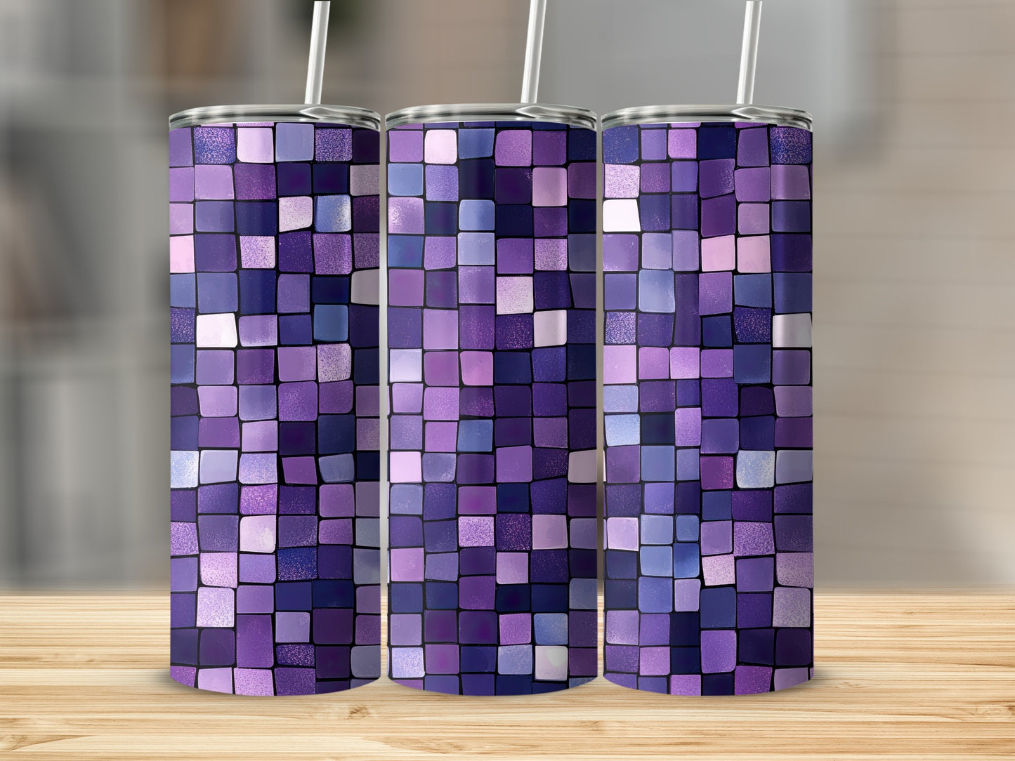 Purple Blue Mosaic Tiles Art Design Pattern Tumblers