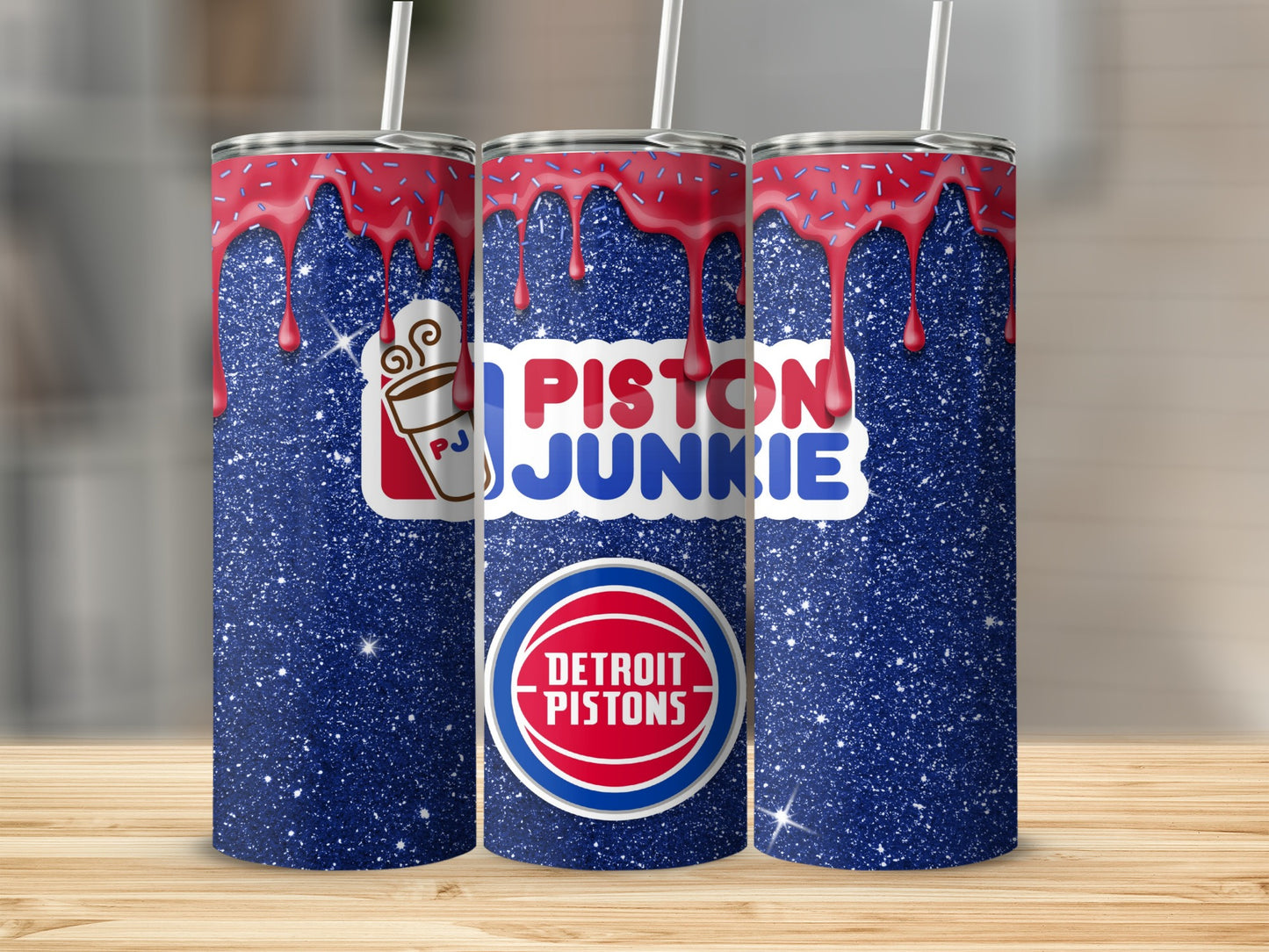 Sparkling Blue Piston Junkie Detroit Pistons Tumbler