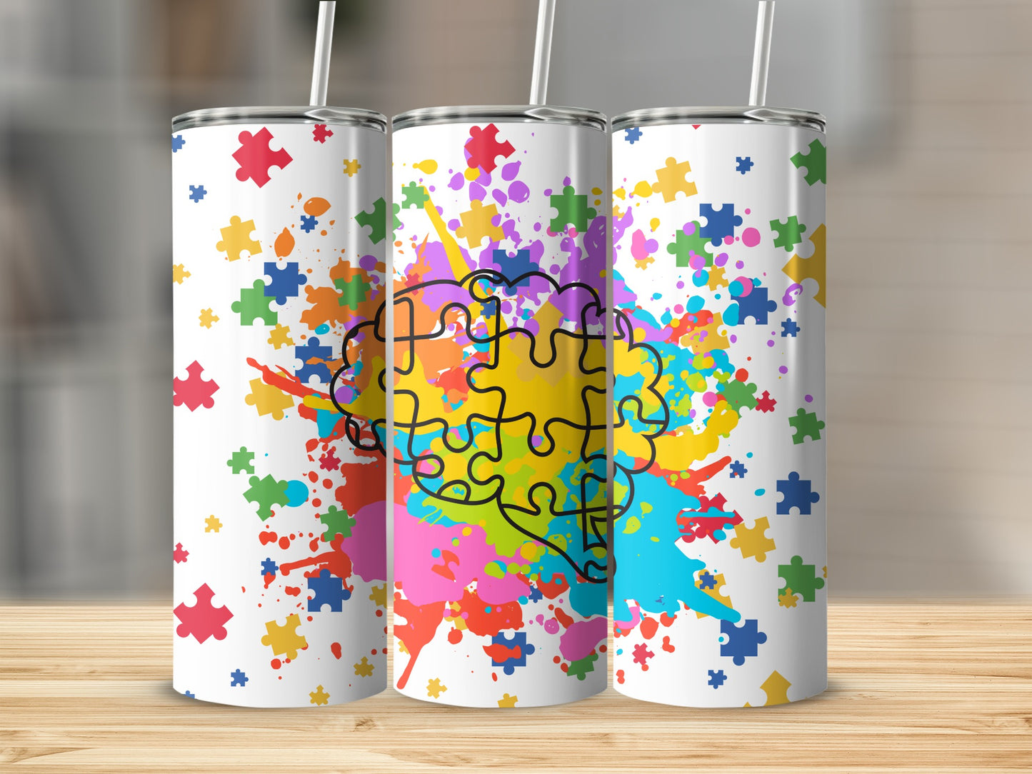 Vibrant Puzzle Brain Art Tall Skinny Tumbler product