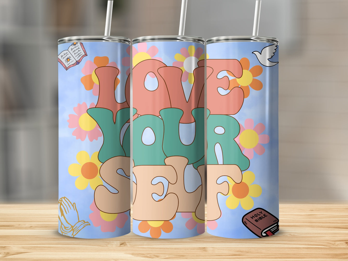 Colorful Love Yourself Floral Design Tumbler