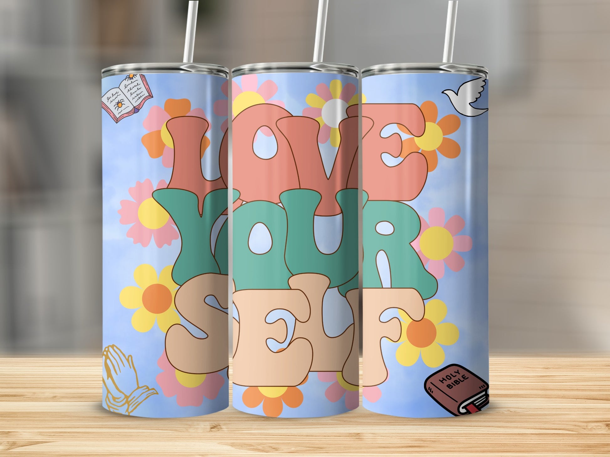 Colorful Love Yourself Floral Design Tumbler