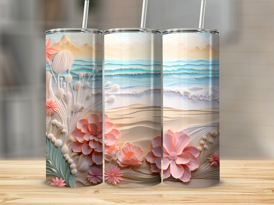Scenic ocean beach flowers layered paper artwork product type