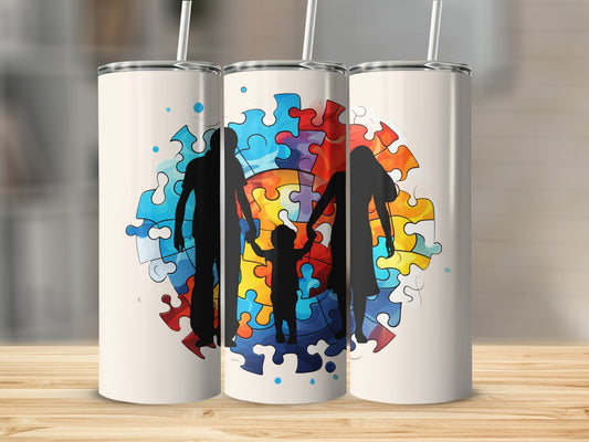 Vibrant Puzzle Family Art Themed Tumbler Cup
