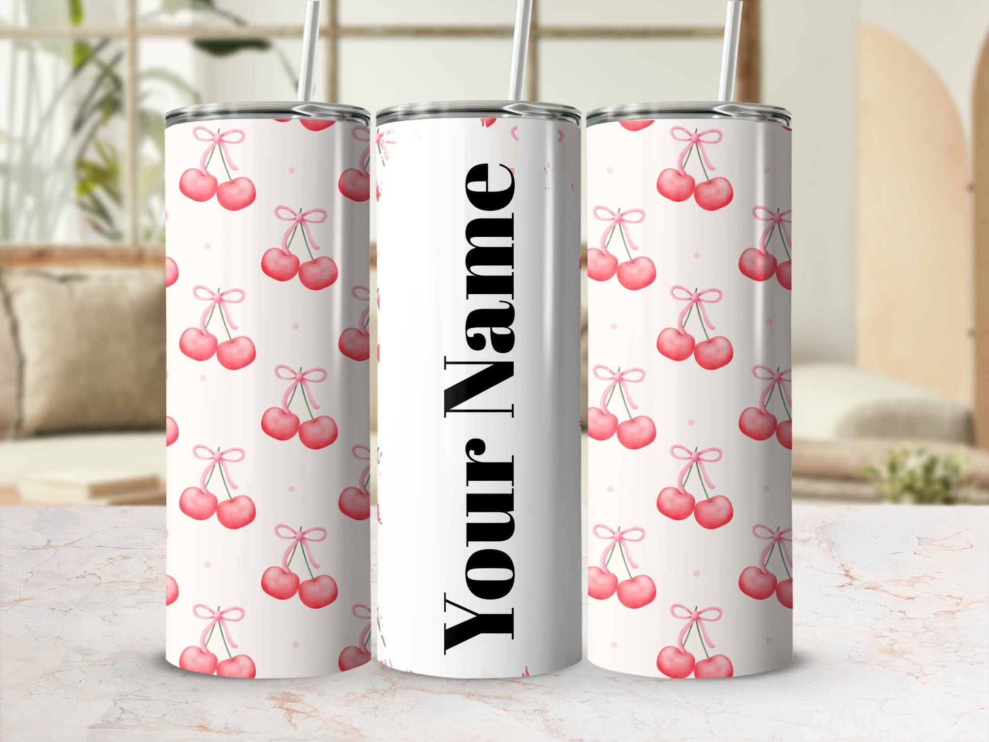 Customizable Cherry Pattern Insulated Tumbler 20oz