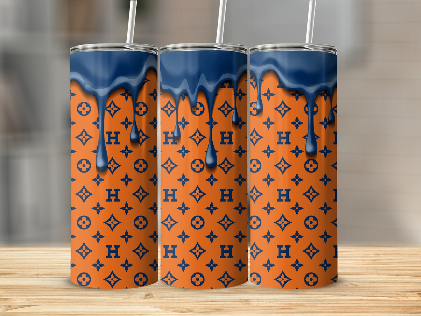 Dripping Blue Over Orange LV Inspired Repeat Tumblers