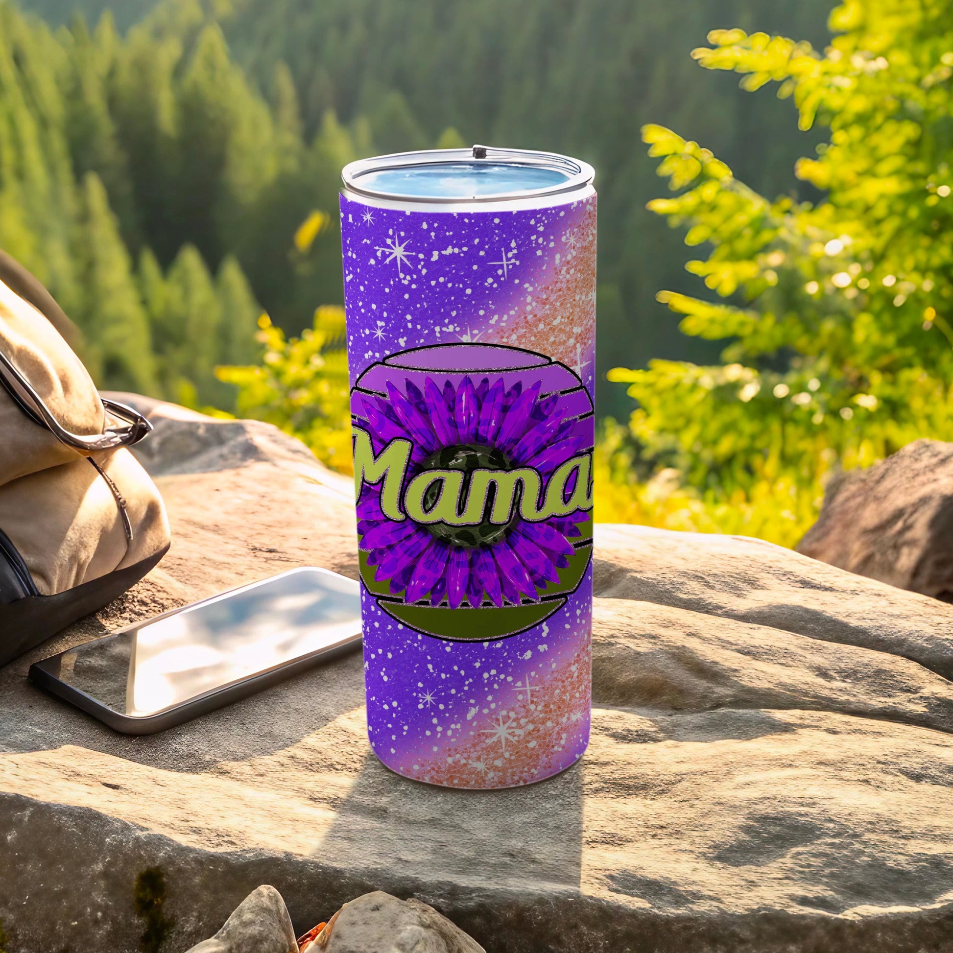 Purple Mama Flower Design Tumbler for Mothers