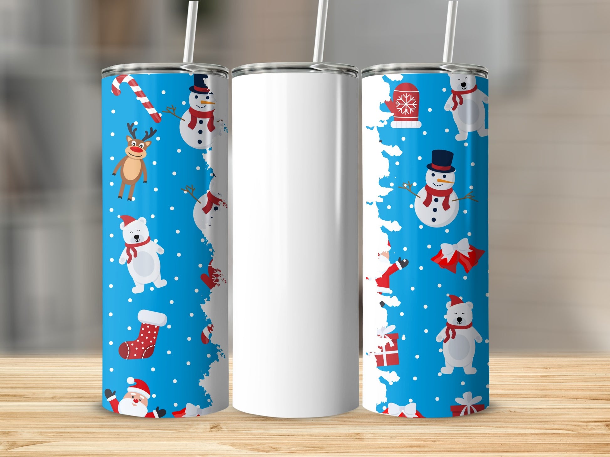 Festive Winter Snowman Polar Bear Reindeer Tumbler