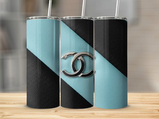 Black Turquoise Striped Graphic with Logo Design Tumblers