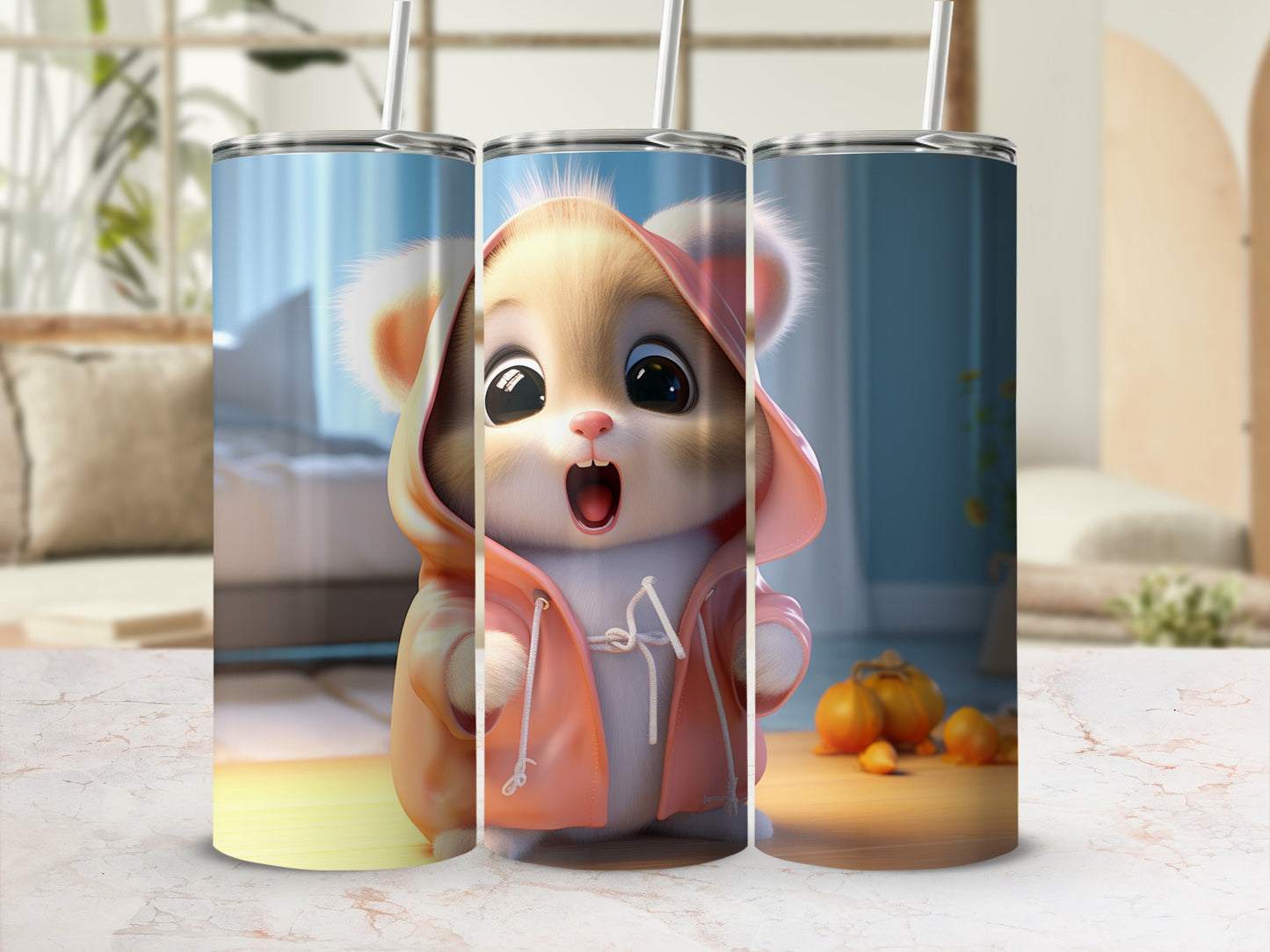 Cute Animated Bear in Hoodie Design Tumbler Cup