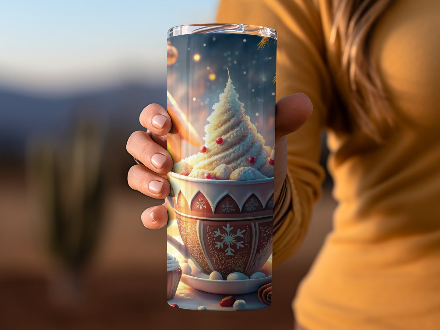Festive Hot Beverage Travel Tumbler with Winter Scene