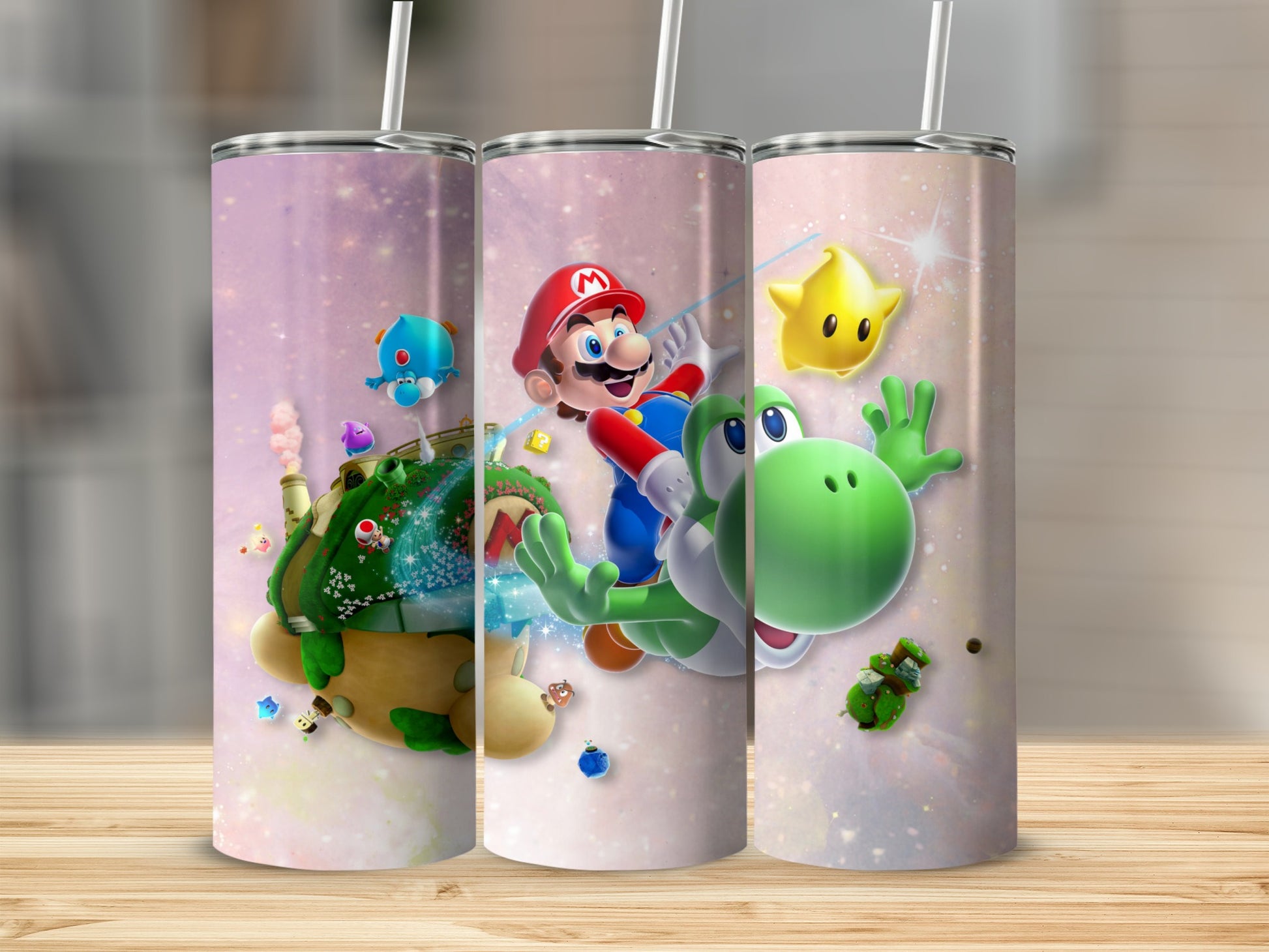 Vibrant Mario and Yoshi Galaxy Adventure Tumbler