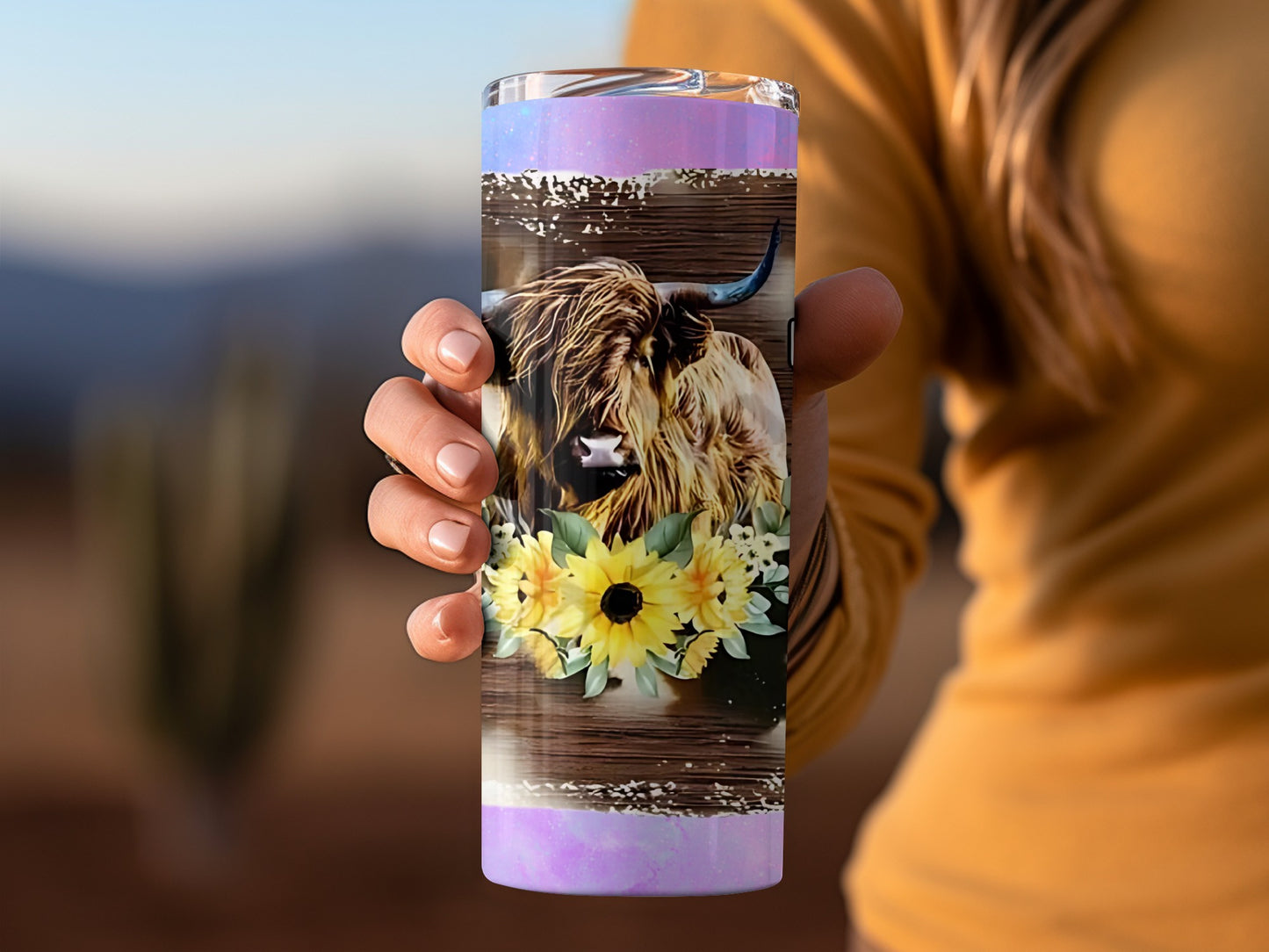 Highland Cow and Sunflower Design Travel Mug