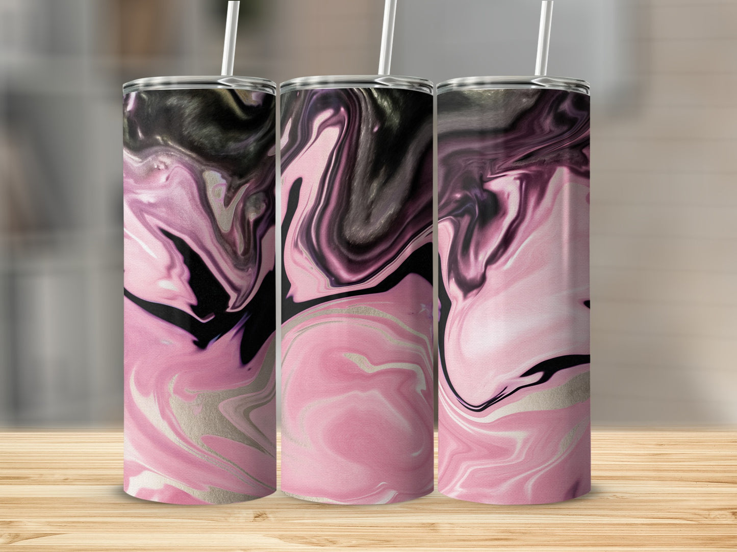 Pink Black Swirls Abstract Painting Effect Pattern Tumblers
